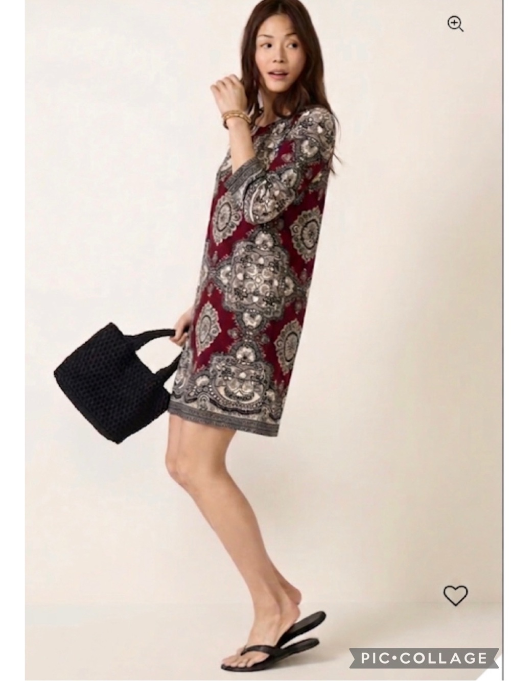 Allison Joy Evereve Burgundy Jacquard Print Medallion Shift Mini Dress S Boho
